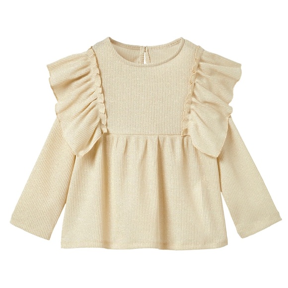 Zara Other - NWT Zara toddler kids / girls sparkly gold ruffle blouse peplum style